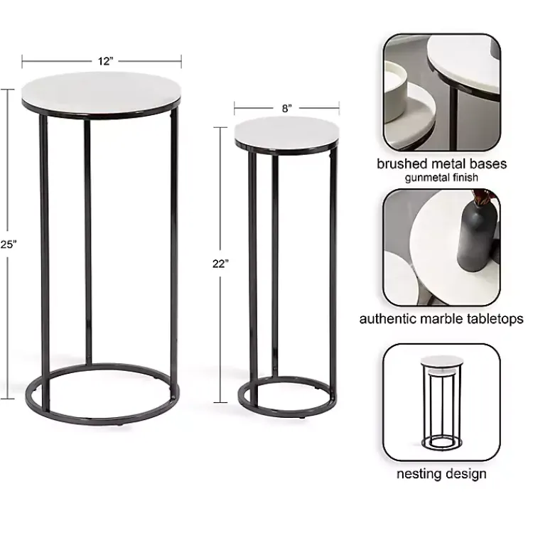 Accent & End Tables-Kirklands Home White Marble Nesting Accent Tables, Set of 2 Black
