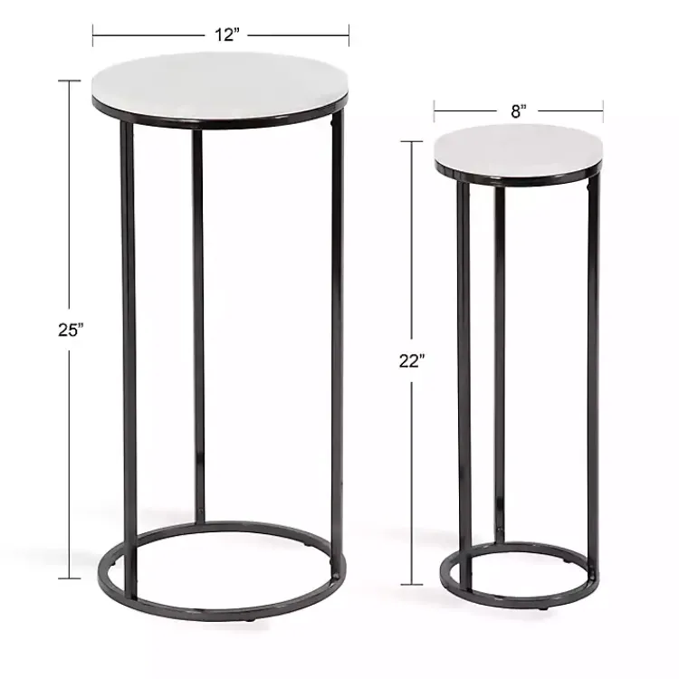 Accent & End Tables-Kirklands Home White Marble Nesting Accent Tables, Set of 2 Black