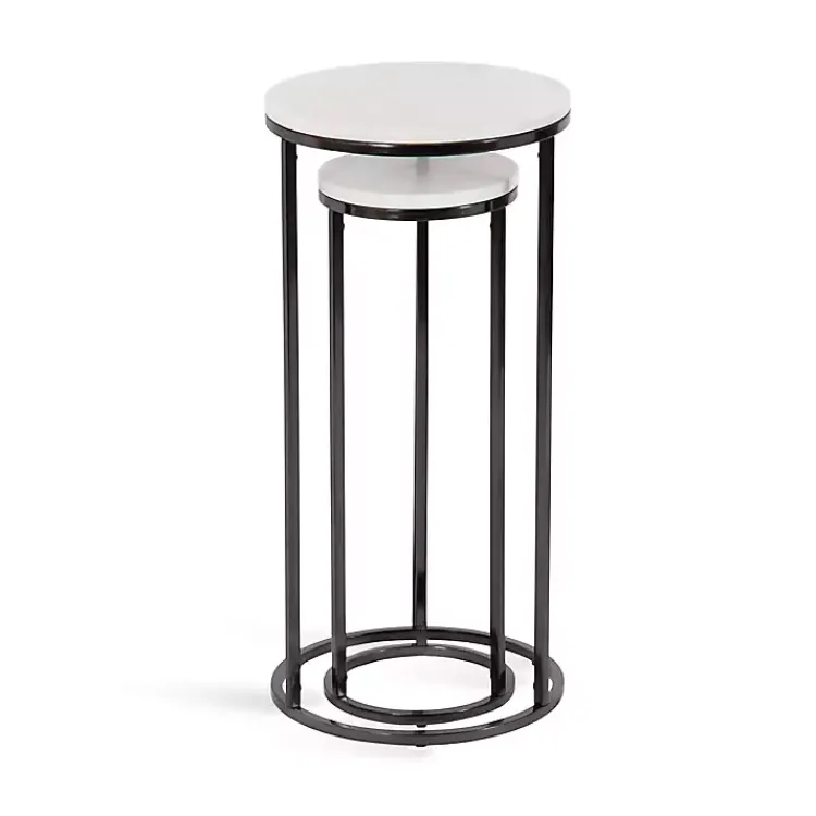 Accent & End Tables-Kirklands Home White Marble Nesting Accent Tables, Set of 2 Black