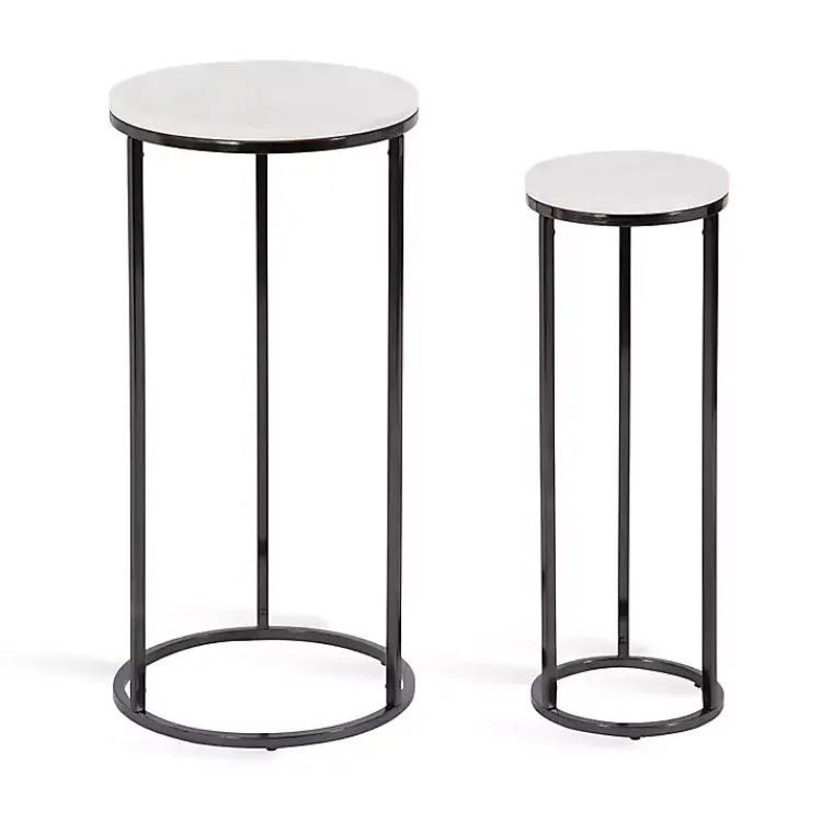 Accent & End Tables-Kirklands Home White Marble Nesting Accent Tables, Set of 2 Black