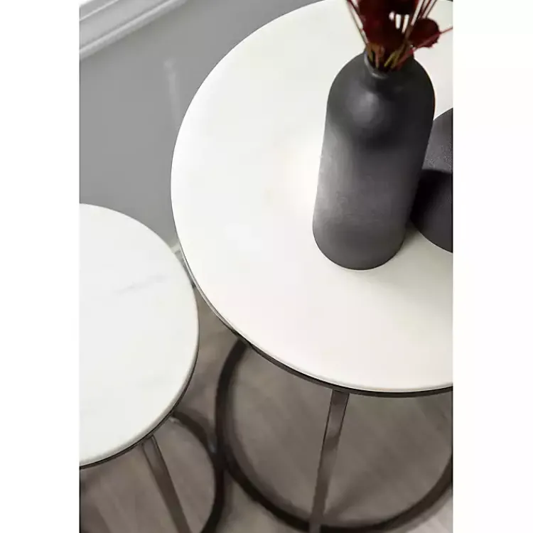 Accent & End Tables-Kirklands Home White Marble Nesting Accent Tables, Set of 2 Black