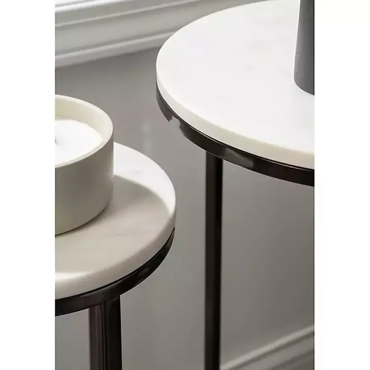 Accent & End Tables-Kirklands Home White Marble Nesting Accent Tables, Set of 2 Black