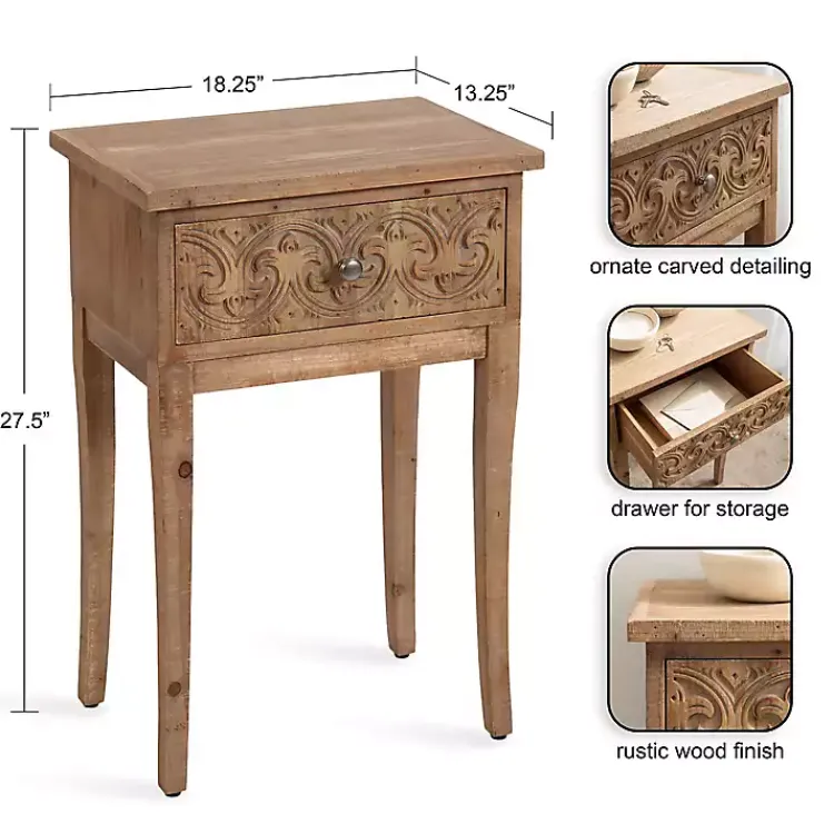 Accent & End Tables-Kirklands Home Rustic Ornate Carved Wood Accent Table Brown
