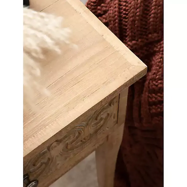 Accent & End Tables-Kirklands Home Rustic Ornate Carved Wood Accent Table Brown