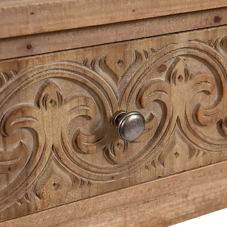 Accent & End Tables-Kirklands Home Rustic Ornate Carved Wood Accent Table Brown