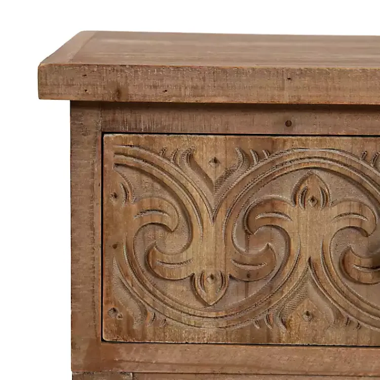 Accent & End Tables-Kirklands Home Rustic Ornate Carved Wood Accent Table Brown