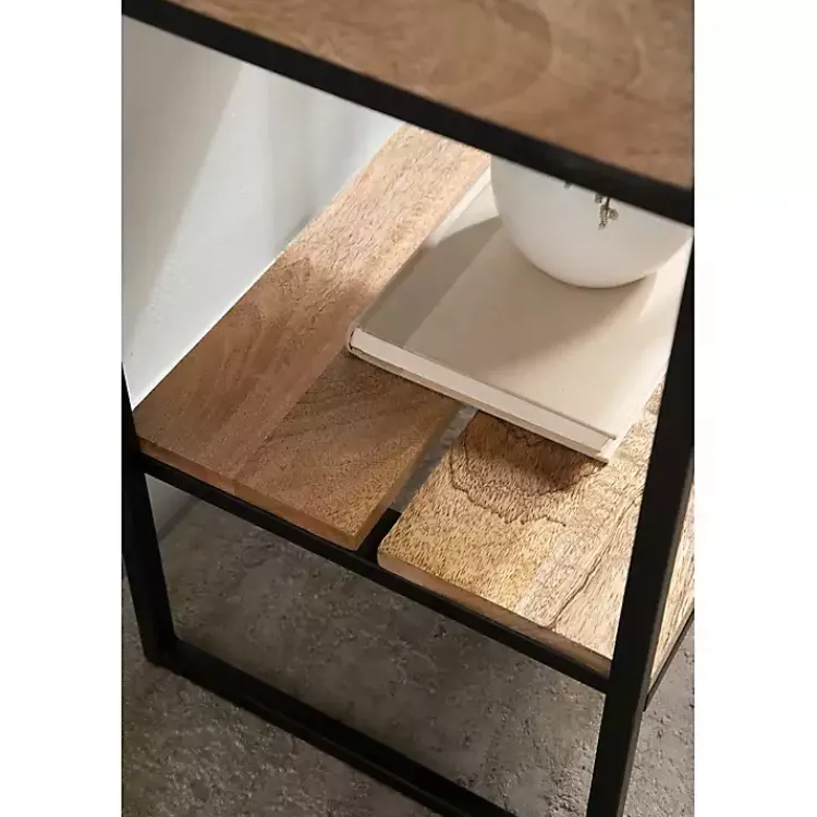 Accent & End Tables-Kirklands Home Natural Wood Metal Accent Table Black