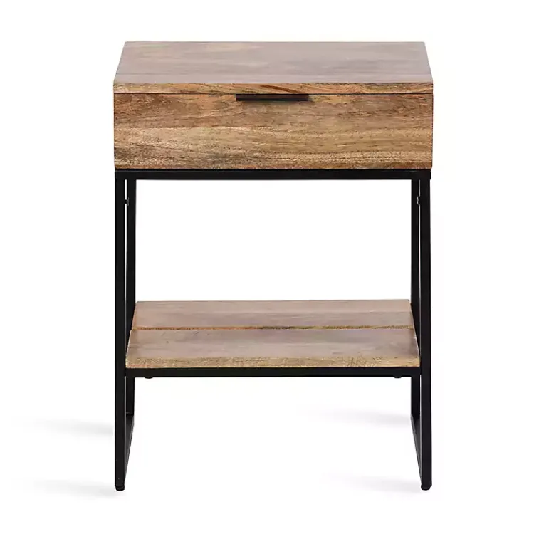 Accent & End Tables-Kirklands Home Natural Wood Metal Accent Table Black