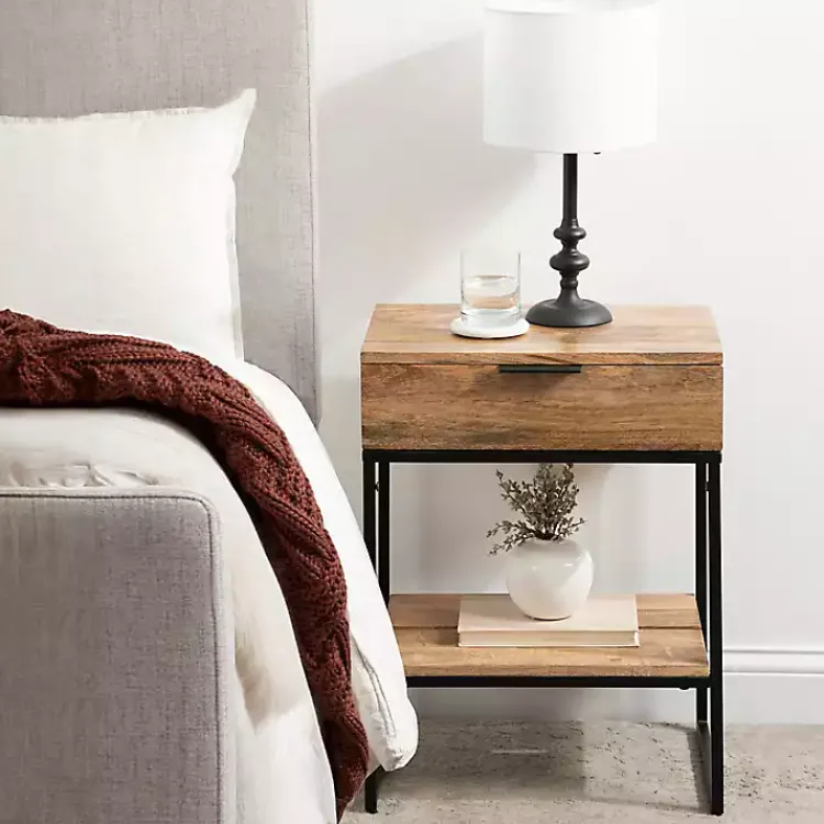 Accent & End Tables-Kirklands Home Natural Wood Metal Accent Table Black