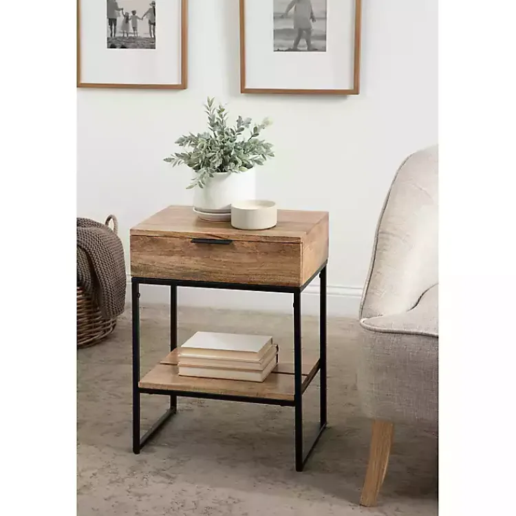 Accent & End Tables-Kirklands Home Natural Wood Metal Accent Table Black