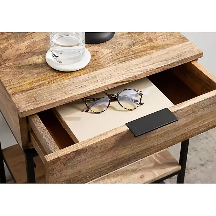 Accent & End Tables-Kirklands Home Natural Wood Metal Accent Table Black