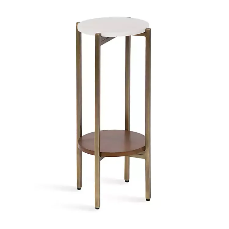 Accent & End Tables-Kirklands Home Marble Walnut Accent Table White