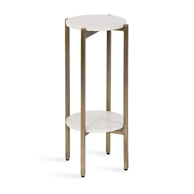 Accent & End Tables-Kirklands Home Marble Gold Accent Table White
