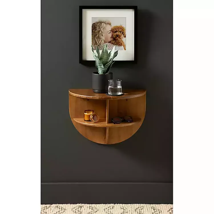 Accent & End Tables-Kirklands Home Rustic Wood Half Moon Floating Accent Table Brown