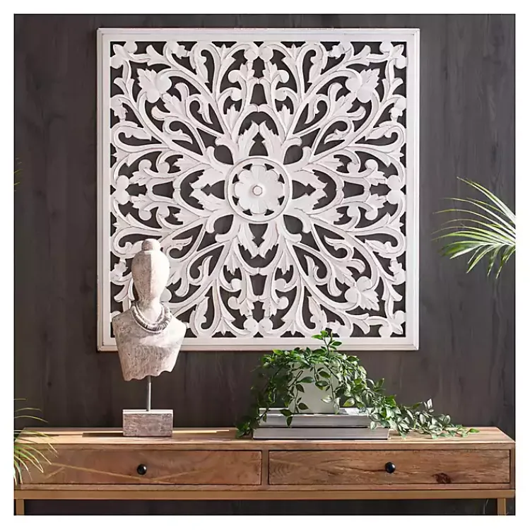 Wall Plaques-Kirklands Home Sqaure Medallion Wood Plaque White