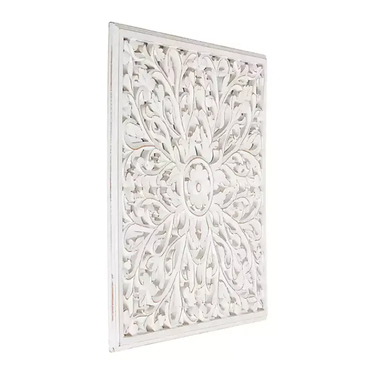 Wall Plaques-Kirklands Home Sqaure Medallion Wood Plaque White