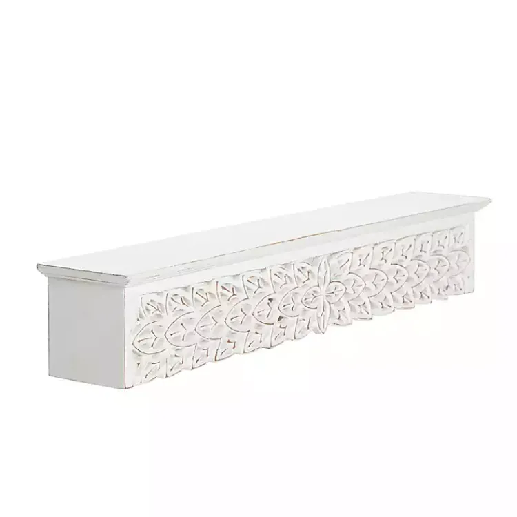 Shelves-Kirklands Home White Carved Floral Decorative Wall Shelf