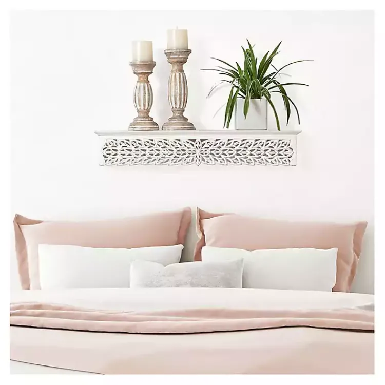 Shelves-Kirklands Home White Carved Floral Decorative Wall Shelf