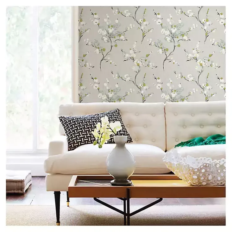 Wall Murals & Wallpaper-Kirklands Home Gray Japanese Blossom Peel & Stick Wallpaper