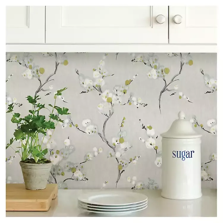 Wall Murals & Wallpaper-Kirklands Home Gray Japanese Blossom Peel & Stick Wallpaper