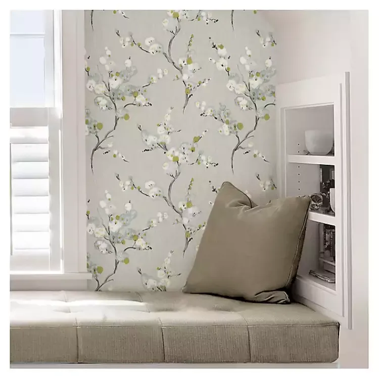 Wall Murals & Wallpaper-Kirklands Home Gray Japanese Blossom Peel & Stick Wallpaper
