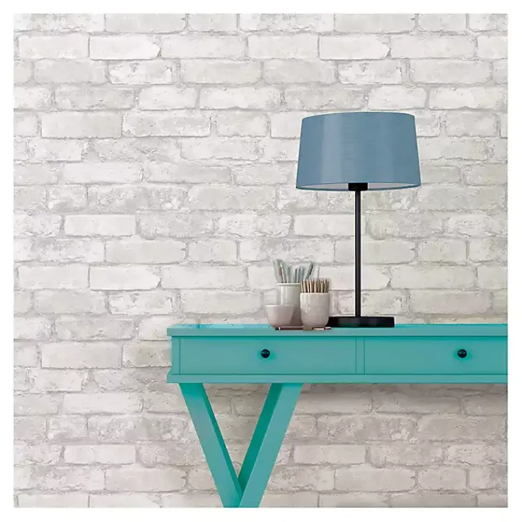Wall Murals & Wallpaper-Kirklands Home Gray and White Rustic Brick Peel & Stick Wallpaper