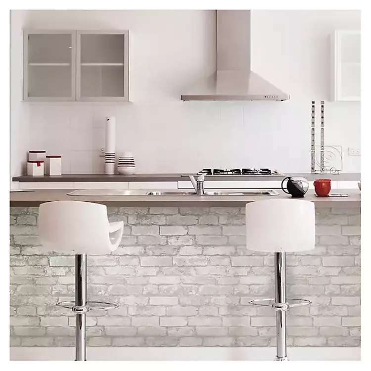 Wall Murals & Wallpaper-Kirklands Home Gray and White Rustic Brick Peel & Stick Wallpaper