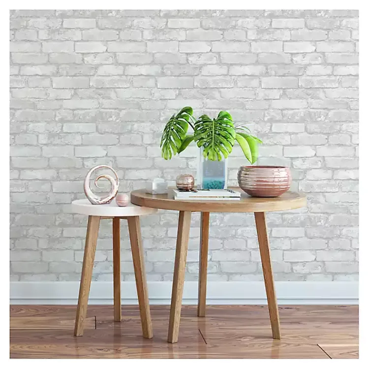 Wall Murals & Wallpaper-Kirklands Home Gray and White Rustic Brick Peel & Stick Wallpaper