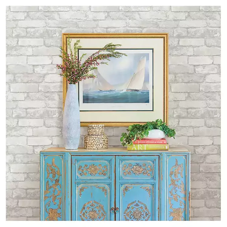 Wall Murals & Wallpaper-Kirklands Home Gray and White Rustic Brick Peel & Stick Wallpaper