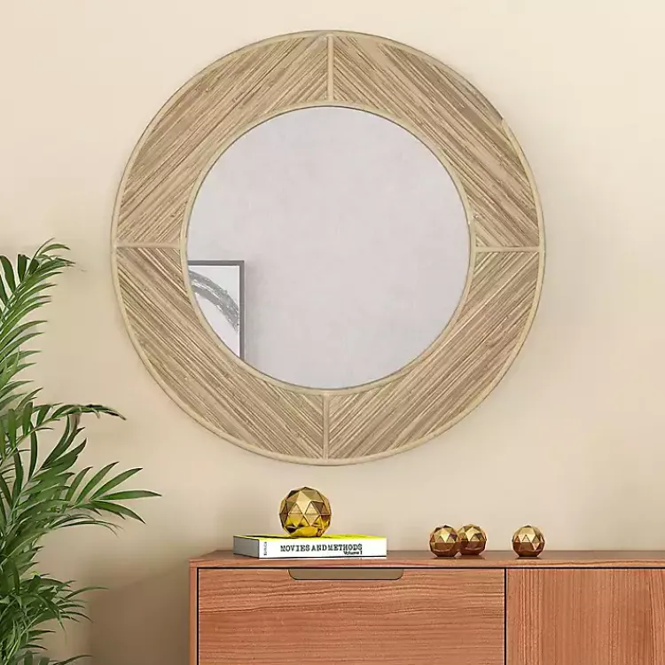 Decorative Mirrors-Kirklands Home Round Elyas Natural Rattan Wall Mirror