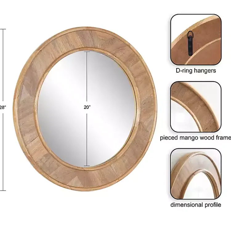 Decorative Mirrors-Kirklands Home Natural Woodgrain Round Wall Mirror Brown