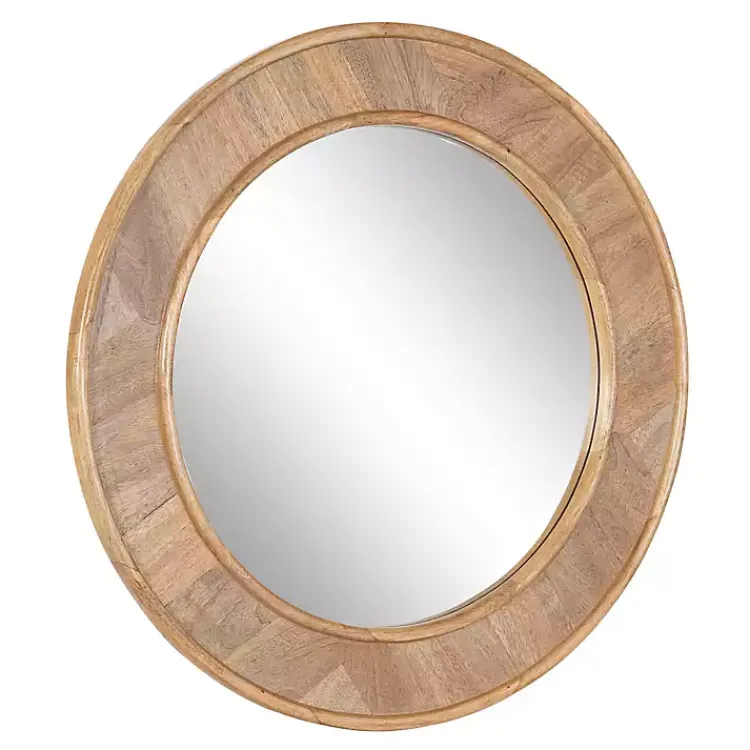 Decorative Mirrors-Kirklands Home Natural Woodgrain Round Wall Mirror Brown