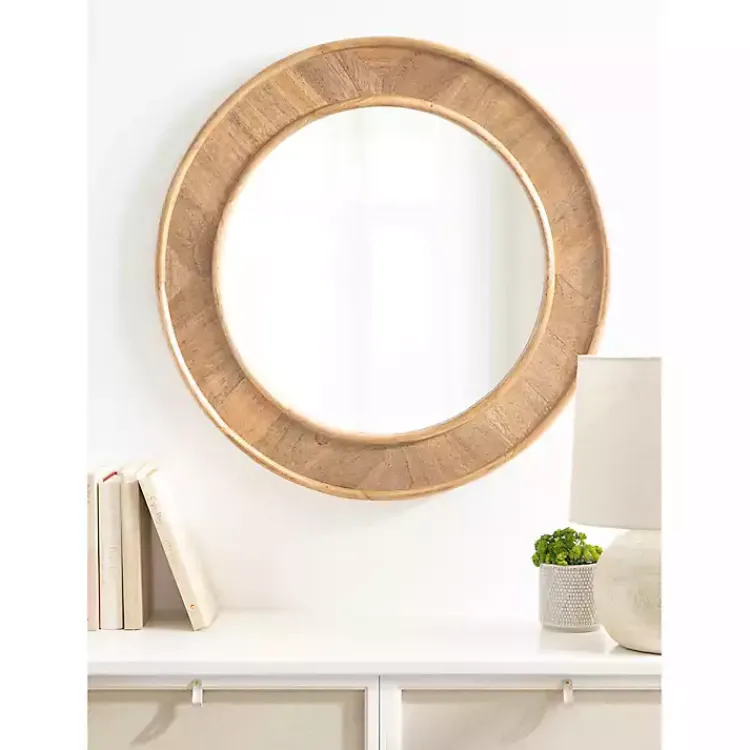 Decorative Mirrors-Kirklands Home Natural Woodgrain Round Wall Mirror Brown
