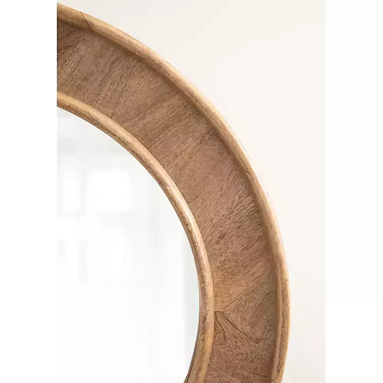 Decorative Mirrors-Kirklands Home Natural Woodgrain Round Wall Mirror Brown