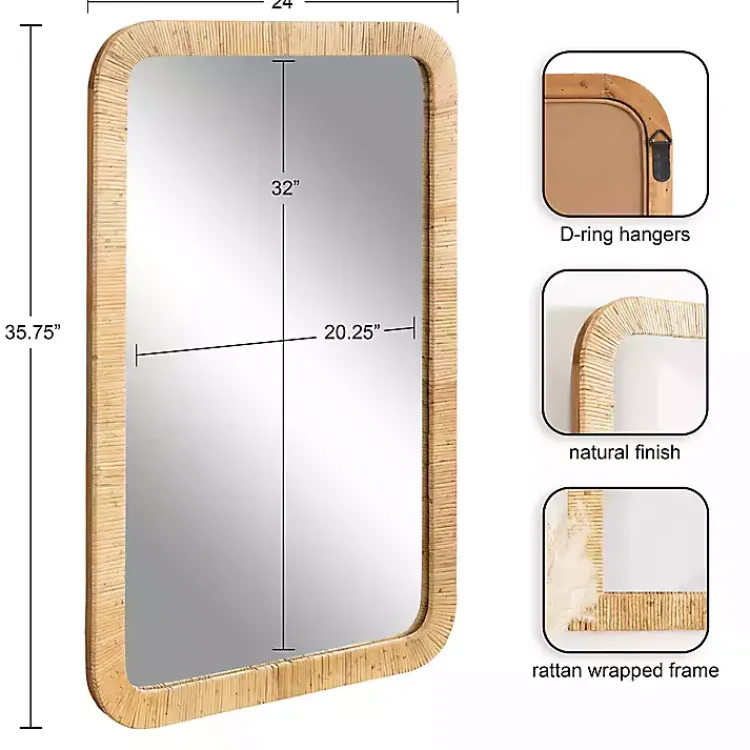 Decorative Mirrors-Kirklands Home Natural Rattan Rounded Rectangle Wall Mirror