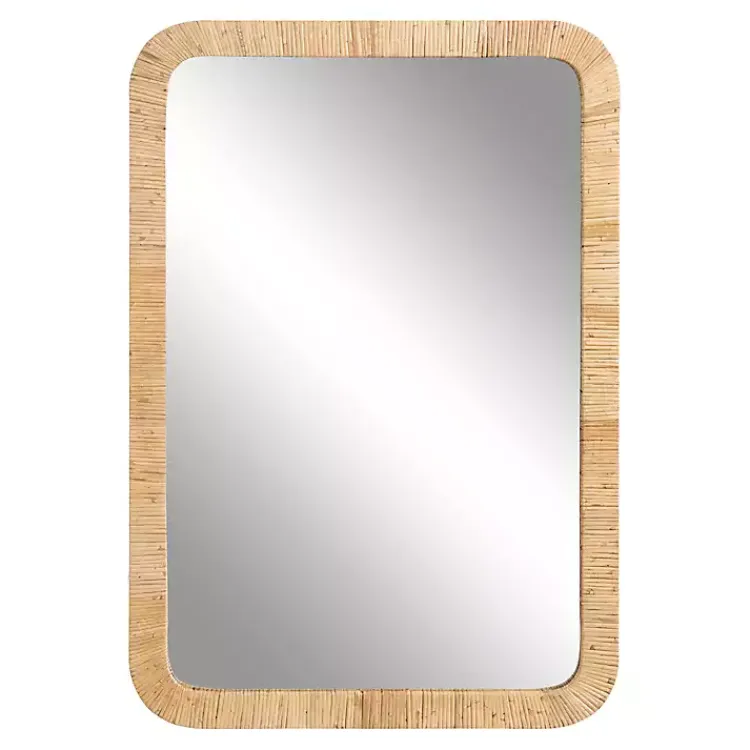 Decorative Mirrors-Kirklands Home Natural Rattan Rounded Rectangle Wall Mirror