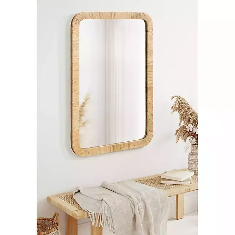 Decorative Mirrors-Kirklands Home Natural Rattan Rounded Rectangle Wall Mirror