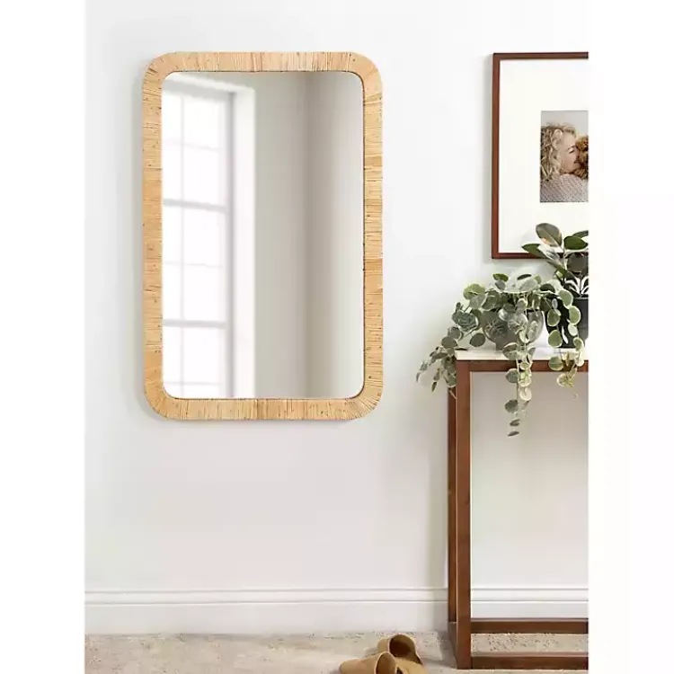Decorative Mirrors-Kirklands Home Natural Rattan Rounded Rectangle Wall Mirror
