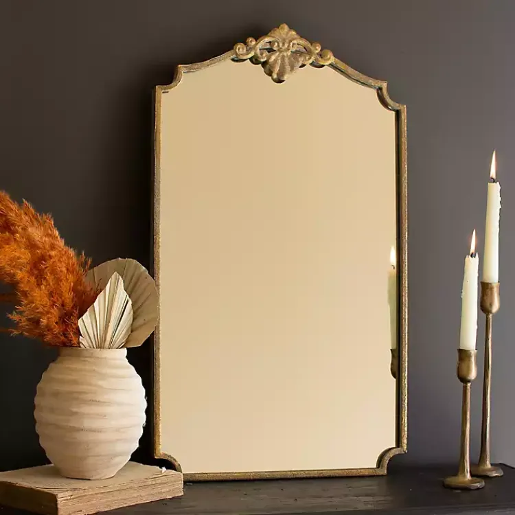 Decorative Mirrors-Kirklands Home Antique Brass Metal Vertical Wall Mirror