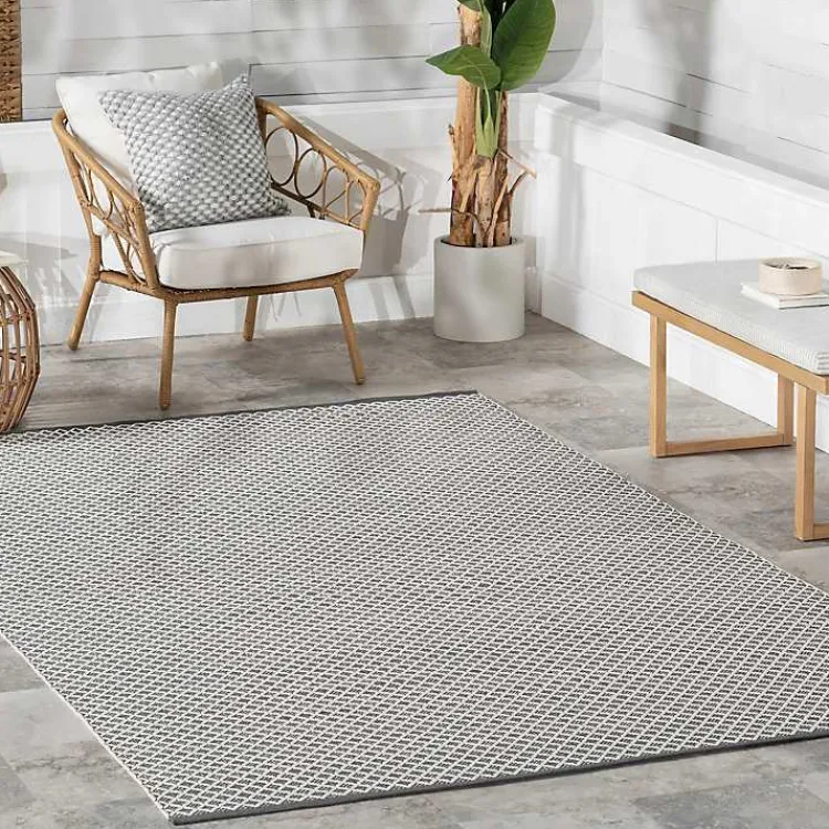 Outdoor Rugs-Kirklands Home Gray & White Trellis Indoor/Outdoor Runner, 3x8
