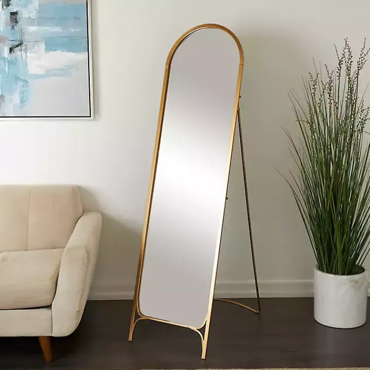 Full Length & Floor Mirrors-Kirklands Home Gold Metal Arch Leaner Mirror