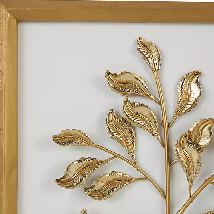 Wall Plaques-Kirklands Home Gold Metal Leaves Framed Wall Plaques, Set of 2