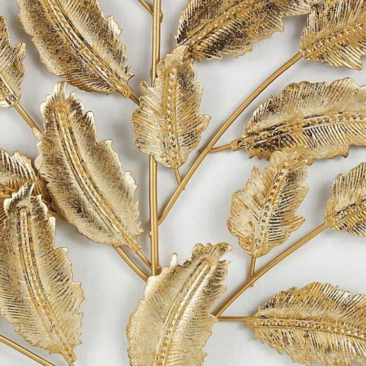 Wall Plaques-Kirklands Home Gold Metal Leaves Framed Wall Plaques, Set of 2