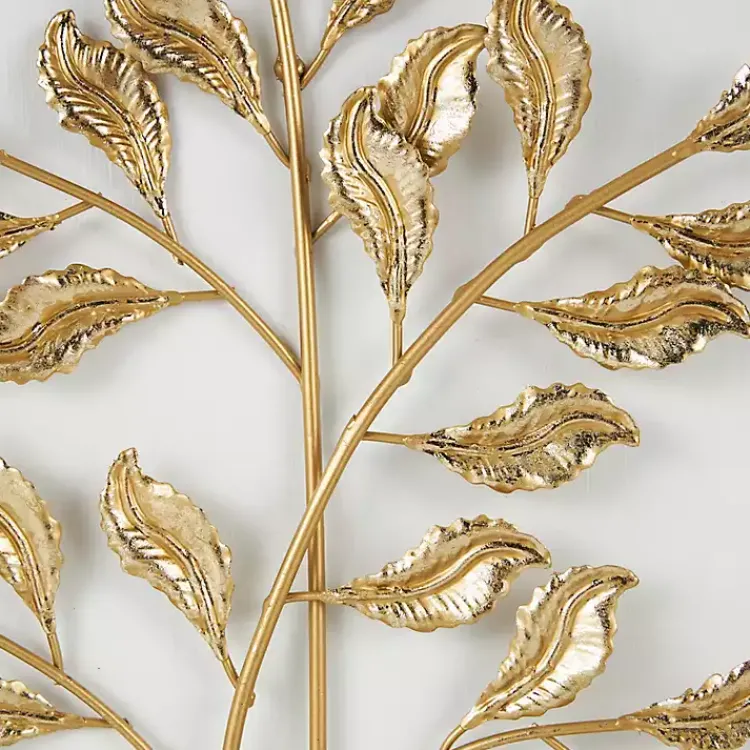 Wall Plaques-Kirklands Home Gold Metal Leaves Framed Wall Plaques, Set of 2