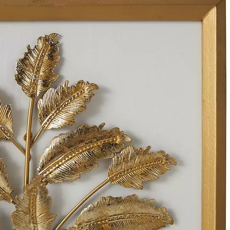 Wall Plaques-Kirklands Home Gold Metal Leaves Framed Wall Plaques, Set of 2