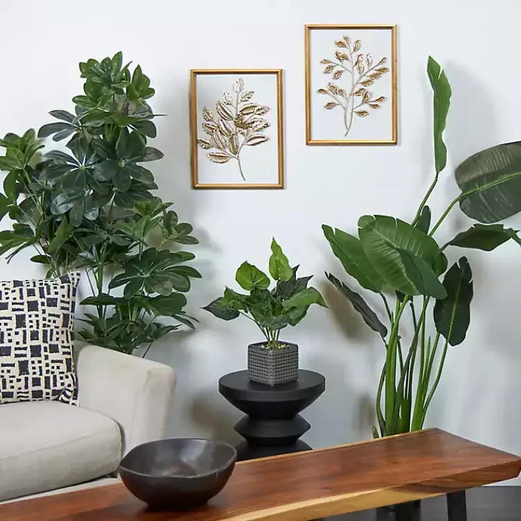 Wall Plaques-Kirklands Home Gold Metal Leaves Framed Wall Plaques, Set of 2