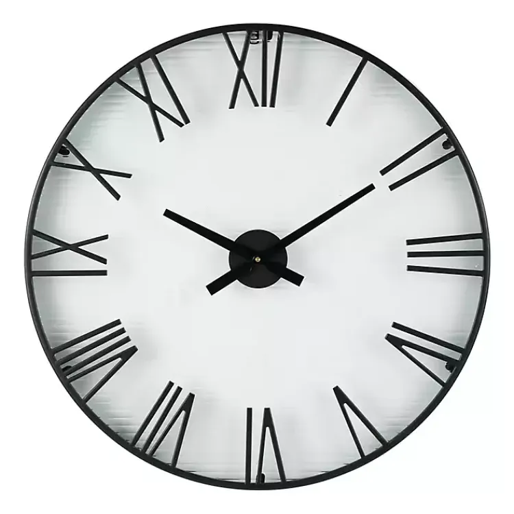 Clocks-Kirklands Home Black Metal Clear Glass Wall Clock