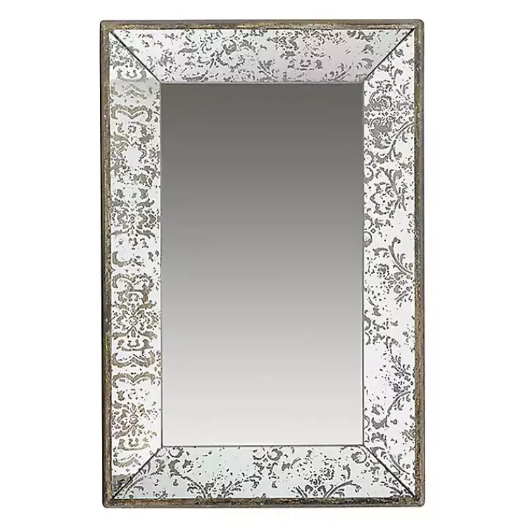 Decorative Mirrors-Kirklands Home Silver Floral Rectangle Wood Wall Mirror