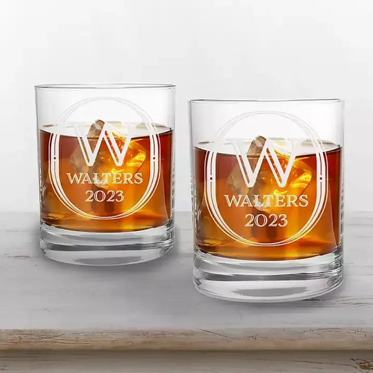 Glassware & Drinkware-Kirklands Home Personalized Art Deco Whiskey Glasses, Set of 2