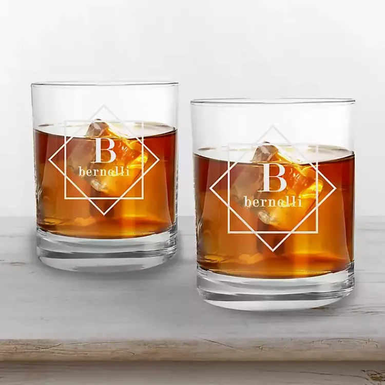 Glassware & Drinkware-Kirklands Home Personalized Diamond Whiskey Glasses, Set of 2